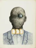 Roland Topor, Popiersie (rycina ze znakiem Editions Marquet), litografia barwna, papier