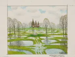 Jacek Yerka, Przedwośnie, 1999, kredki barwne, ołówek, karton