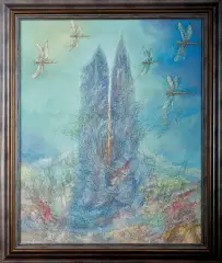 Pejzaż z ważkami by Grzegorz Lewacki, 2007, technika własna, płótno, sold Jan 2008