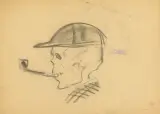 Jerzy Panek, Czaszka z fajką, 1944, węgiel, papier