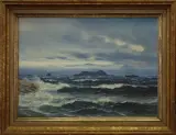 J. Retnas, PAROWIEC NA MORZU, 1903, olej, płótno naklejone na tekturę