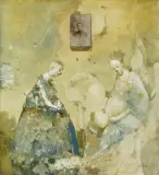 Jerzy Duda-Gracz, ZAMEK-STUDIUM Z ŁABĘDZIEM, 1994, collage, olej, płyta pilśniowa