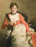Sophie von Adelung, PORTRET DZIEWCZYNY Z RÓŻĄ, olej, płótno naciągnięte na tekturę