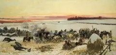Wojciech Kossak, PRZEJŚCIE WOJSK NAPOLEONA PRZEZ BEREZYNĘ, 1895, olej, płótno