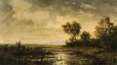 Andreas Betz, KRAJOBRAZ WIECZORNY, olej, tektura