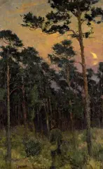 Carl Hessmert, WIECZÓR W LESIE, ok. 1900, olej, płótno