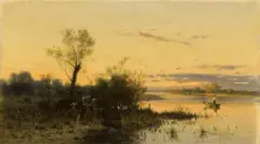 Walery Brochocki, PEJZAŻ Z ŁÓDKĄ, 1873, olej, płótno