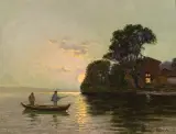 WSCHÓD KSIĘŻYCA NAD ODRĄ by Ernst Hugo Lorenz-Murowana, olej, sklejka, sold Dec 2007
