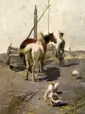 Franciszek Bujakiewicz, PRZY STUDNI, olej, deska