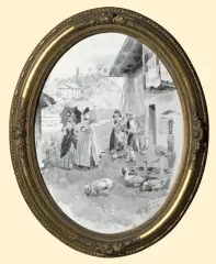 WIZYTA NA WSI by Max Flashar, 1886, tusz, pędzel, papier, sold Dec 2007