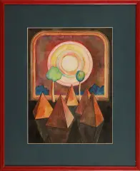 Pablo Menicucci, Piramidy, 1977, akwarela, tusz pędzel, papier