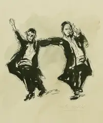 Feliks Topolski, Tańczący Żydzi, tusz, pędzel, ołówek, papier kremowy