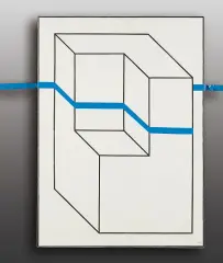 Edward Krasiński, INTERVENTION 3, 1975, olej, scotch niebieski, płyta pilśniowa
