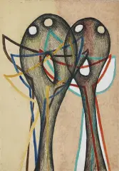 Maria Jarema, KOMPOZYCJA Z CYKLU „GŁOWY“, 1955, monotypia barwna, papier