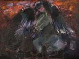 Jerzy Piotrowicz, WALKA DOBRA ZE ZŁEM, 1986, olej, płótno