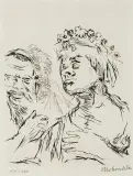 BIESIADNICY W WIEŃCACH LAUROWYCH by Oskar Kokoschka, lata 50. XX w., sucha igła, papier, sold Oct 2007