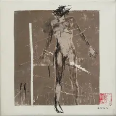 Anna Mikke, AKT, 2005, collage, papier naklejony na płótno