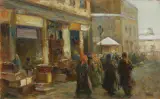 Erno Erb, RYNEK WE LWOWIE, lata 1920-1930, olej, tektura