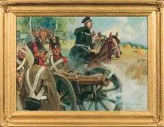 Wojciech Kossak, ARTYLERIA NA POZYCJI, 1940, olej, płótno