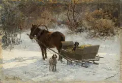 Alfred Wierusz-Kowalski, PSY PRZY SANIACH, ok. 1885, olej, deska