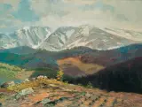 Carl Ernst Morgernstern, WIDOK NA ŚNIEŻNE KOTŁY I ŁABSKI SZCZYT, 1910, olej, płótno
