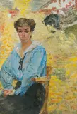 Jacek Malczewski, PANI W BŁĘKITNEJ BLUZCE, 1917, olej, tektura