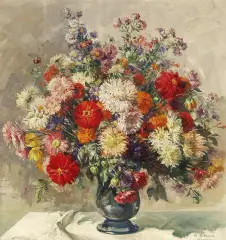 Albert Bitterlich, JESIENNE KWIATY, olej, płótno