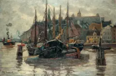 Eugen Dekkert, PORT W SZCZECINIE, ok. 1930, olej, tektura