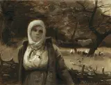DZIEWCZYNA NA TLE SADU by Roman Kochanowski, olej, karton, offered Oct 2007