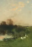 GĘSI NAD WODĄ by Roman Kochanowski, olej, płótno, sold Oct 2007