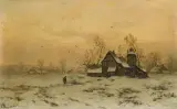 Friedrich Josef Heydendahl, ZIMĄ NA WSI, 1880, olej, deska