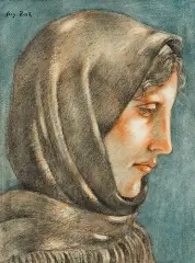 Eugeniusz Zak, GŁOWA KOBIETY W CHUŚCIE, ok. 1916, sangwina, technika mieszana, papier