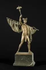 Gotthilf Jaeger, MERKURY JAKO ŻEGLARZ, ok. 1910, patinated bronze, stone base