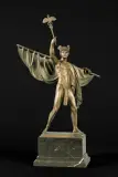 Gotthilf Jaeger, MERKURY JAKO ŻEGLARZ, ok. 1910, patinated bronze, stone base