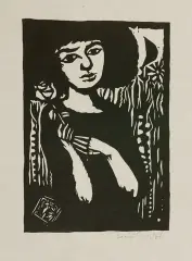 Jerzy Duda-Gracz, DZIEWCZYNA Z RÓŻĄ, z cyklu JUDAICA, 1964, linoryt, papier