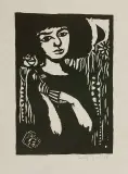 Jerzy Duda-Gracz, DZIEWCZYNA Z RÓŻĄ, z cyklu JUDAICA, 1964, linoryt, papier