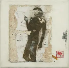 Anna Mikke, AKT, 2005, collage, papier naklejony na płótno
