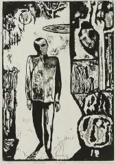 Ryszard Dudzicki, MELANCHOLIA, 1960, drzeworyt, bibułka kremowa żeberkowa