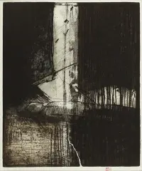 Wojciech Pąkowski, DISCOVERED BY LIGHT, 1985, akwaforta, akwatinta, odprysk barwny, papier