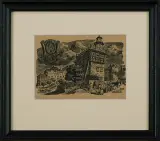 Maria Hiszpańska-Neumann, RATUSZ W SANDOMIERZU, 1951, drzeworyt, papier