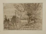 Konrad Srzednicki, WIEJSKI WIDOK, 1952, akwaforta, akwatinta, odprysk barwny, papier