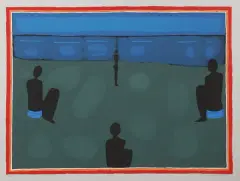 Jerzy Nowosielski, Kobiety na plaży, 1998, serigrafia barwna, papier jasnoszary