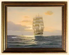 Martin Franz Glüsing, POD BIAŁYMI ŻAGLAMI, 1920-1940, olej, płótno