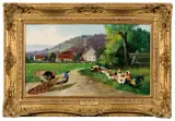 Alfred Schönian, PTACTWO NA SKRAJU WSI, po 1900, olej, płótno