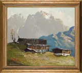 Georg Arnold, CHATY W WYSOKICH GÓRACH, olej, płótno