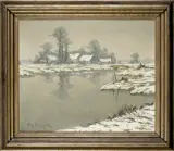 Willy Franz Wirth, PEJZAŻ ZIMOWY Z NADRENII, ok. 1930, olej, płótno