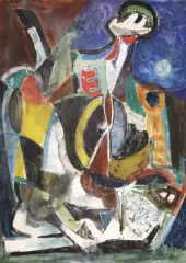 Jonasz Stern, KOMPOZYCJA FIGURALNA, lata 50. XX w., akwarela, gwasz, pastel, papier
