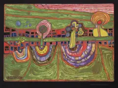 Downtownlane by Friedensreich Hundertwasser, 1971, offset barwny, papier, sold May 2007