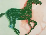 Jolanta Johnsson, Zielony koń, monotypia, papier