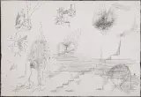 Erna Rosenstein, Lecą wspomnienia, 1989, tusz, pióro, ścieranie, karton kremowy
